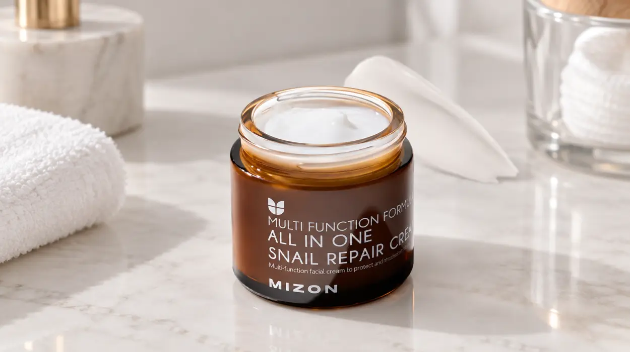 Crema reparadora coreana Mizon con baba de caracol para el cuidado facial, en formato de 75 g