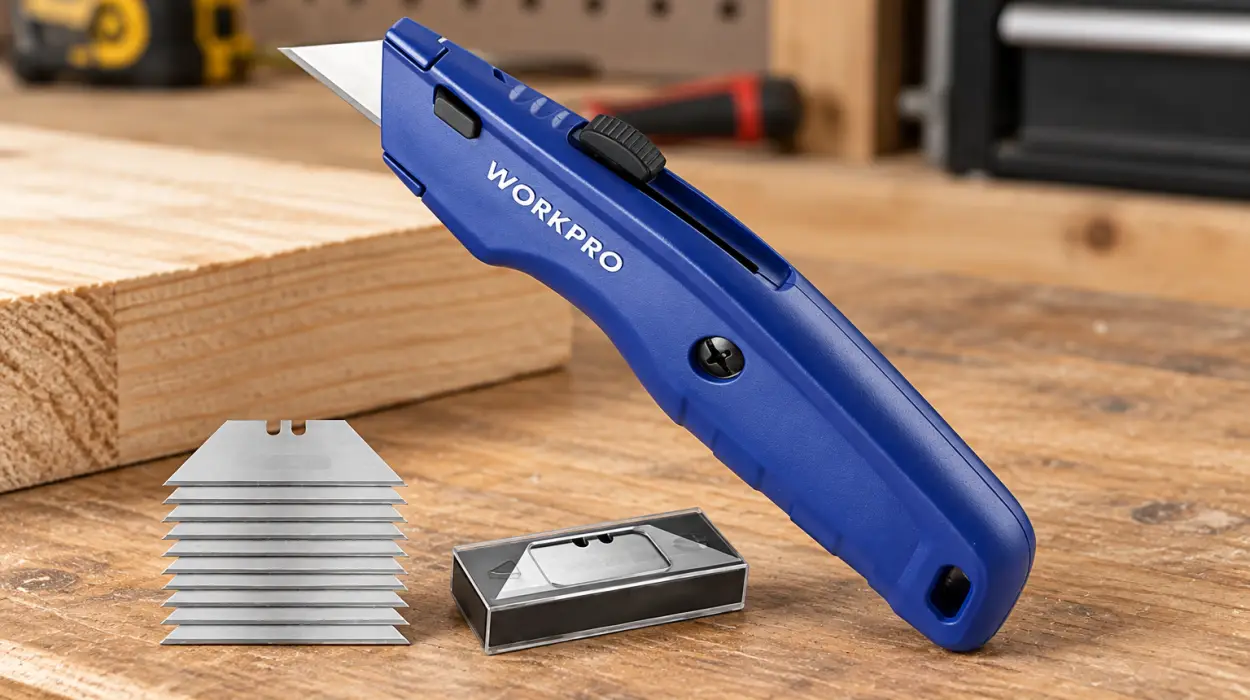 Cúter universal WORKPRO con 10 cuchillas trapezoidales