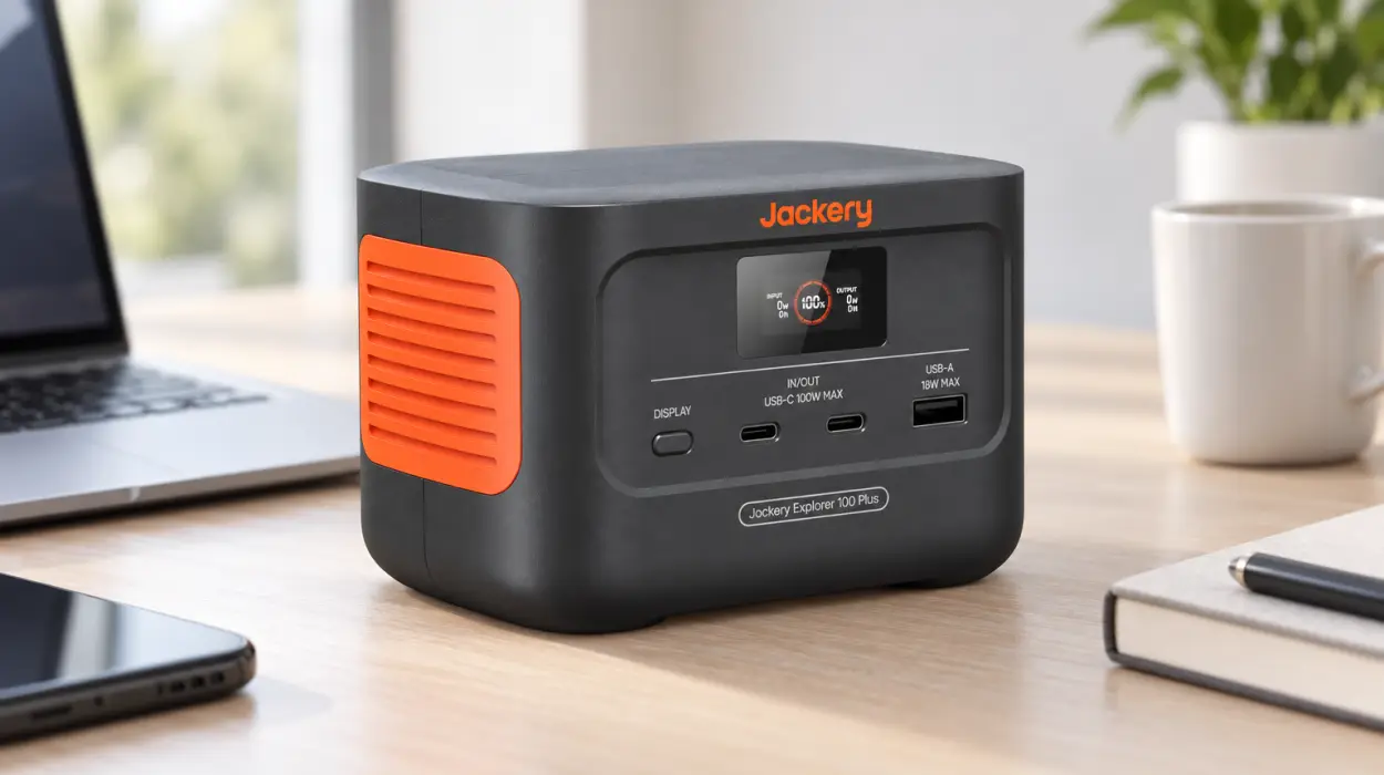 Estación de energía portátil Jackery Explorer 100 Plus de 99 Wh con tres puertos USB