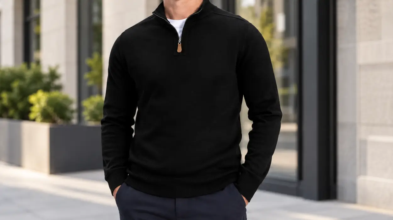 Jersey de invierno de punto con cuello alto y cremallera para hombre