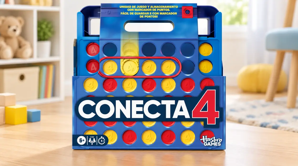 Juego Conecta 4 Hasbro Gaming con estuche, marcador y 42 fichas
