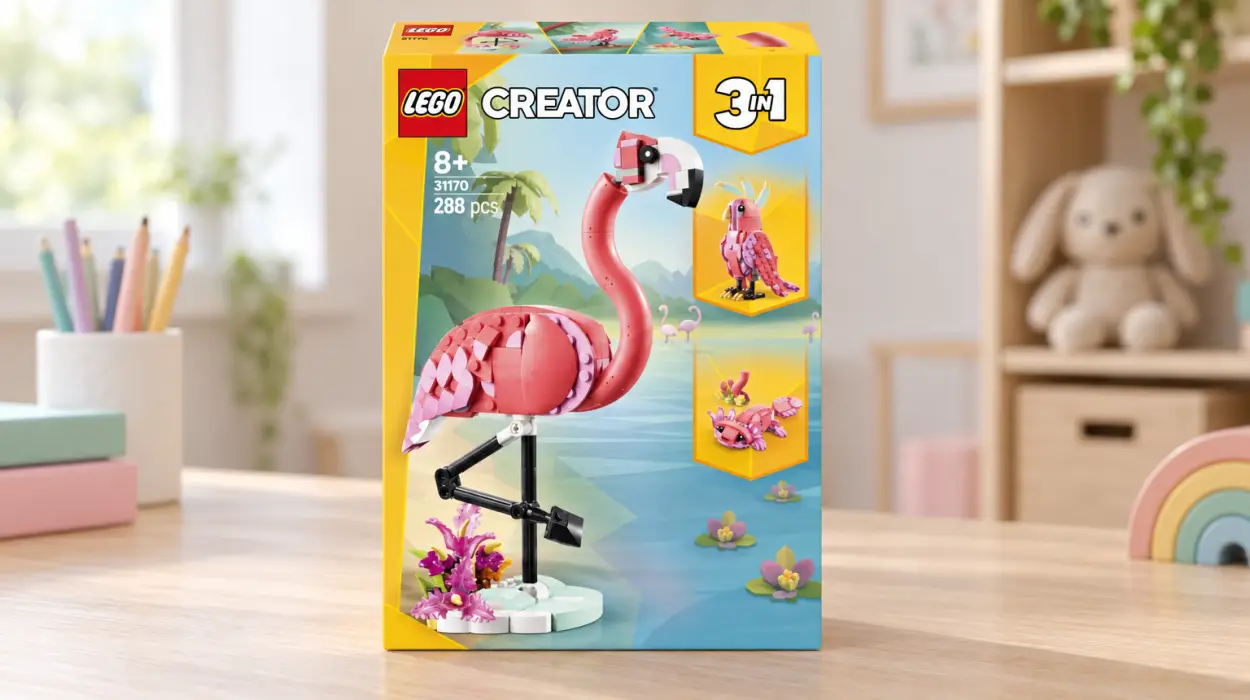 Set LEGO Creator 3 en 1 Fauna Salvaje: Flamenco Rosa, transformable en cacatúa o ajolote