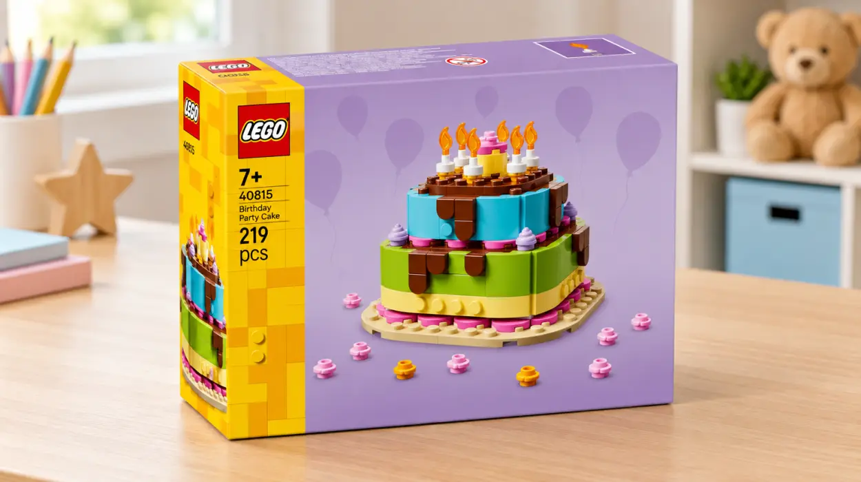 Set LEGO Pastel de Fiesta de Cumpleaños con 10 velas y flores de colores, 219 piezas