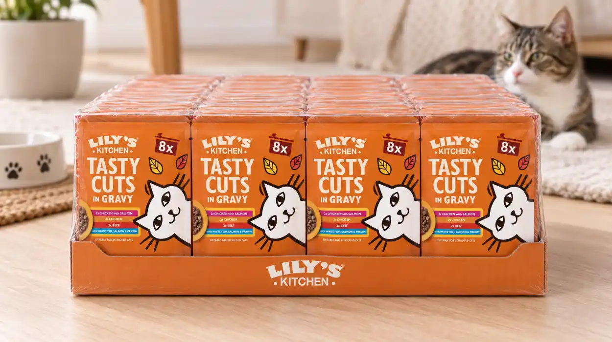 Pack x48 de alimento húmedo Lily's Kitchen para gatos adultos, con trocitos en salsa de 85 g