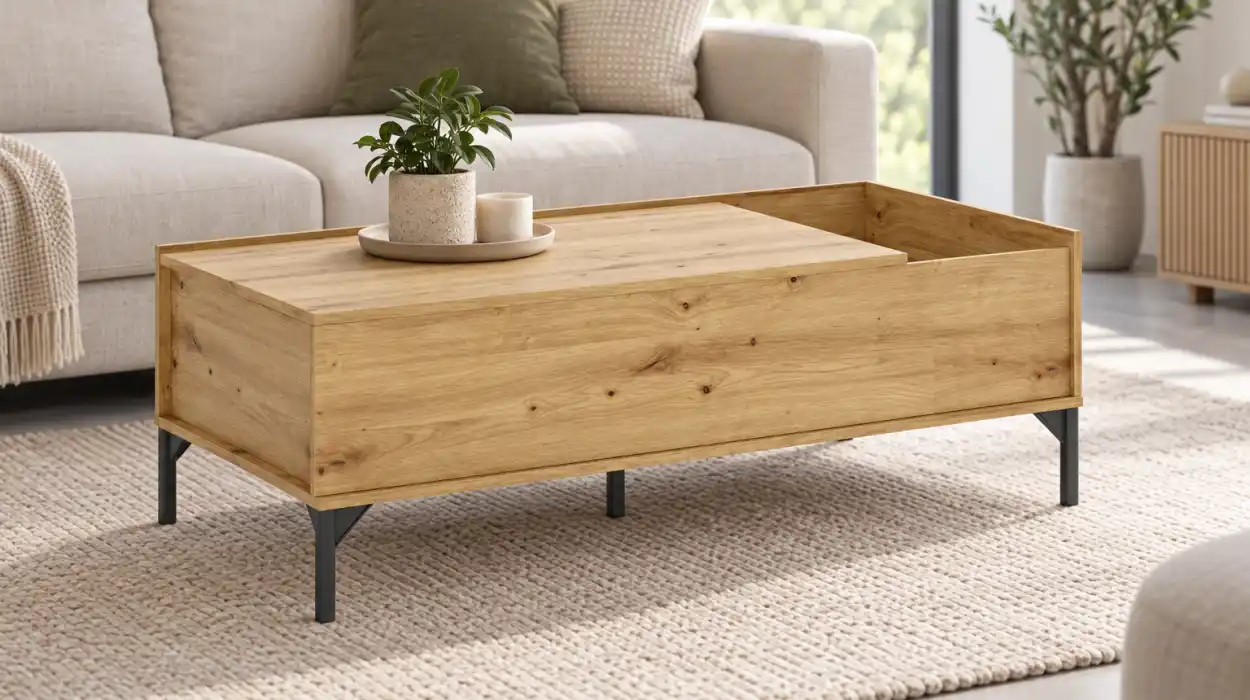 Mesa de centro elevable Dekit Rimobel Ness de melamina, con sobre que sube 12 cm