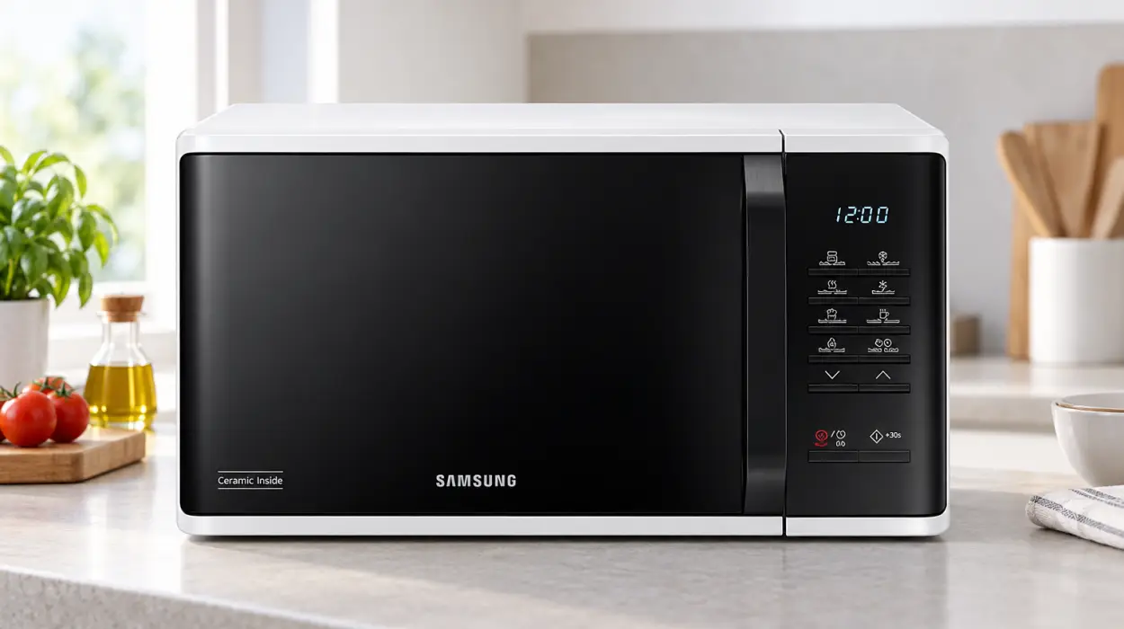 Microondas Samsung MS23K3513AW/EC de 23 l y 800 W con interior cerámico fácil de limpiar