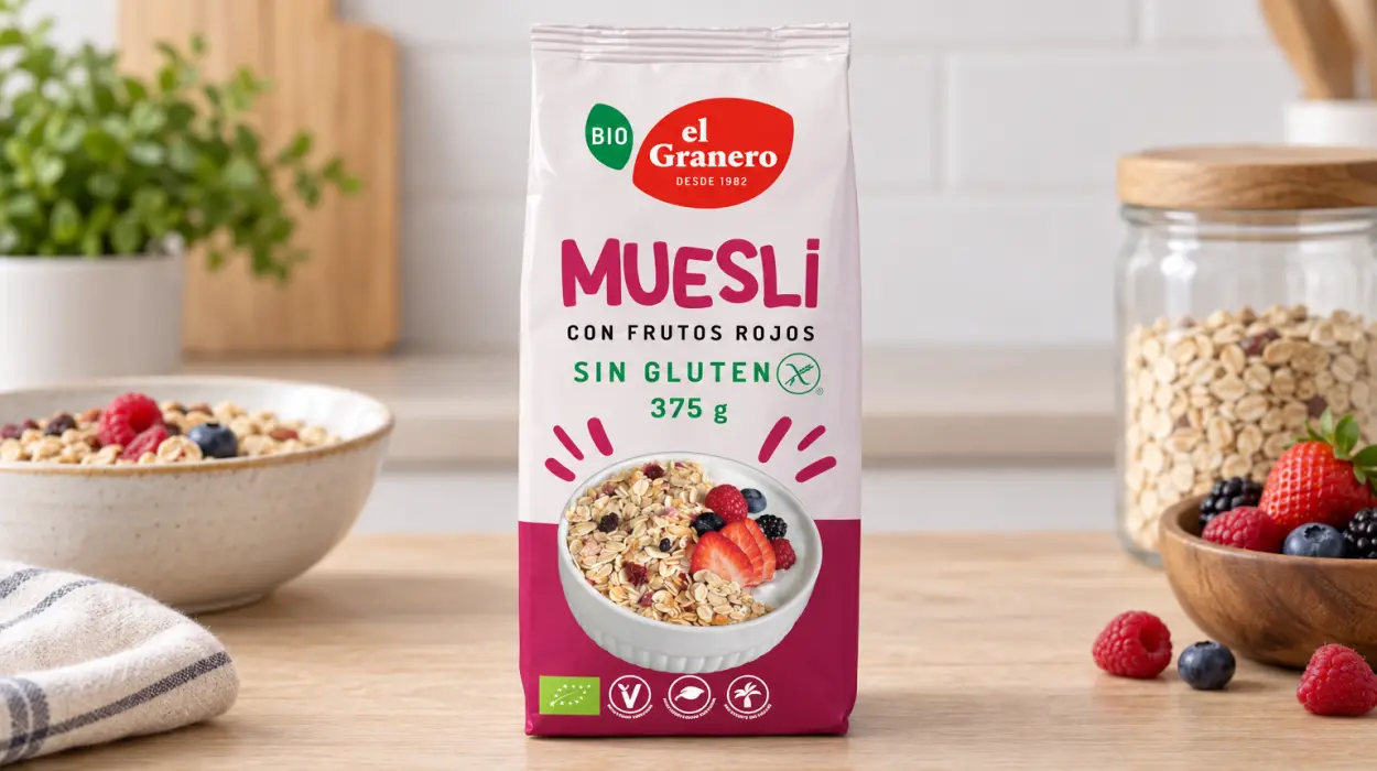 Muesli Bio El Granero Integral con frutos rojos, sin gluten, de 375 g