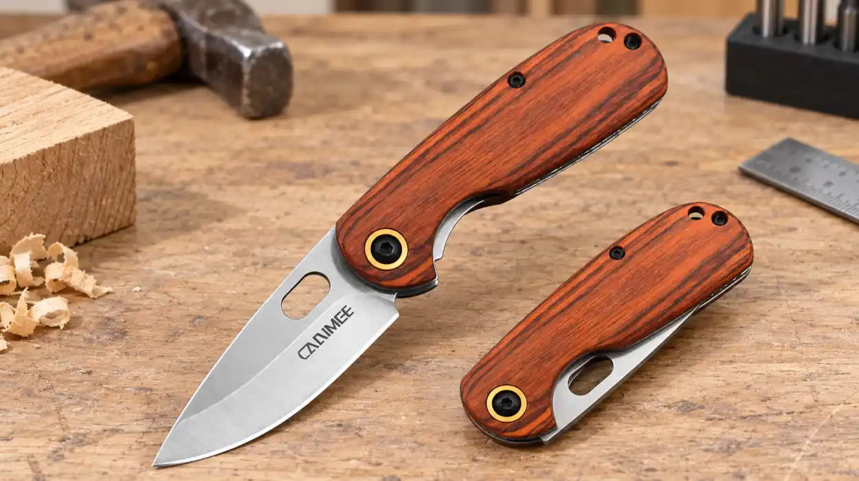 Navaja plegable Carimee con mango de madera para acampadas