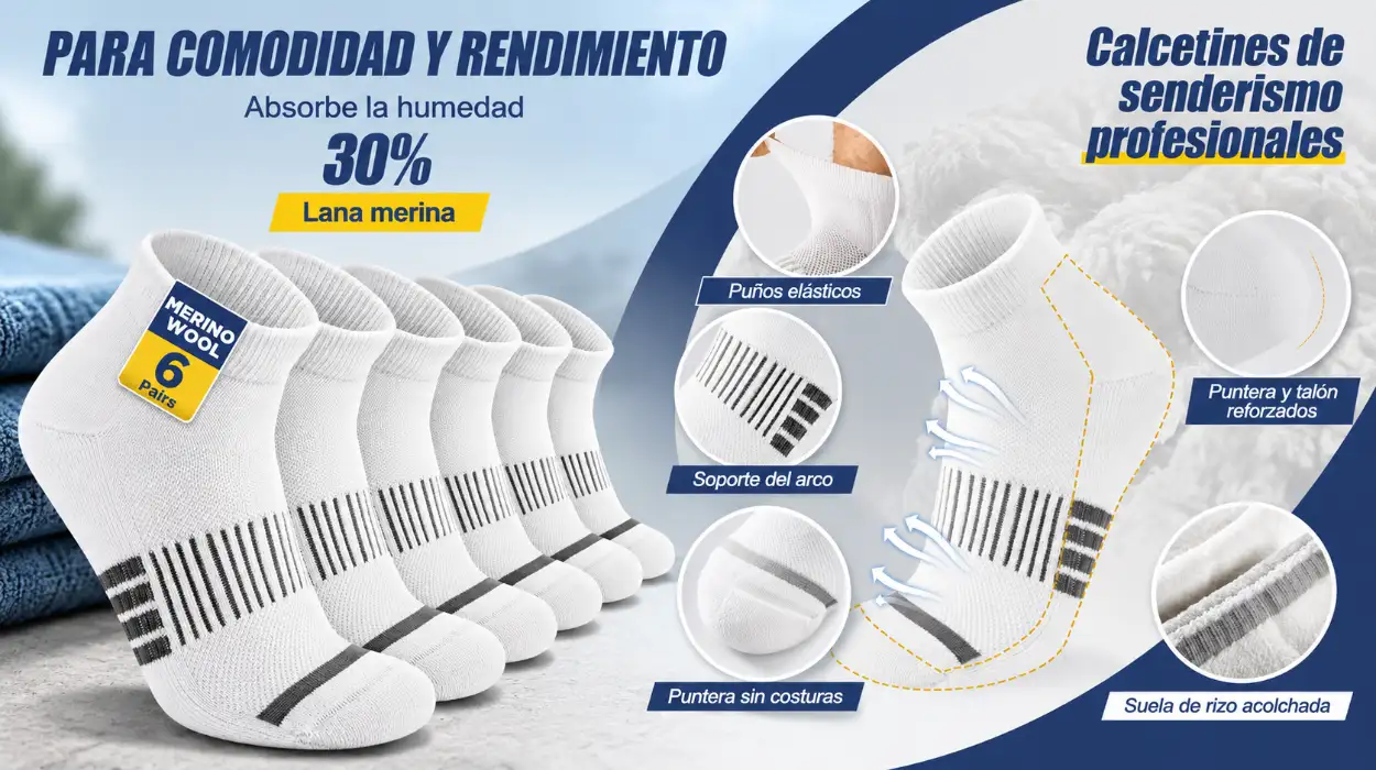 Pack de 6 pares de calcetines Niofind Trekking Merino acolchados