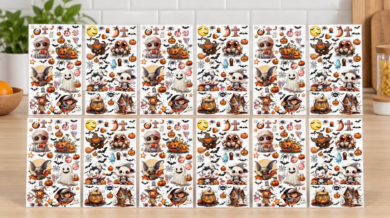 Pack de 12 hojas de calcomanías de Halloween para ventanas