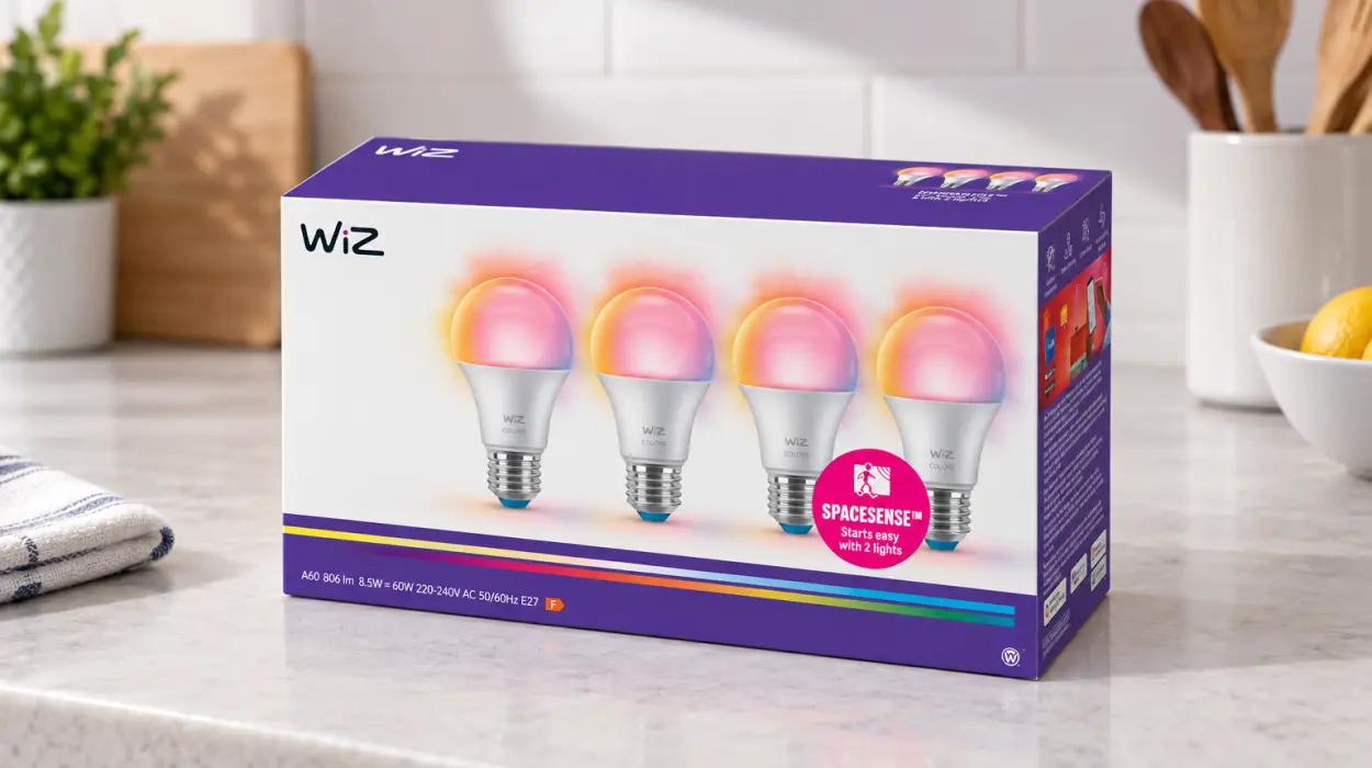 Pack de 4 bombillas inteligentes WiZ A60 RGB con casquillo E27