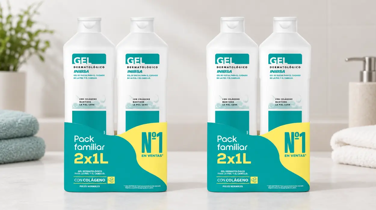Pack x4 Gel de baño dermatológico Inibsa para cuerpo y cabello de 1 litro