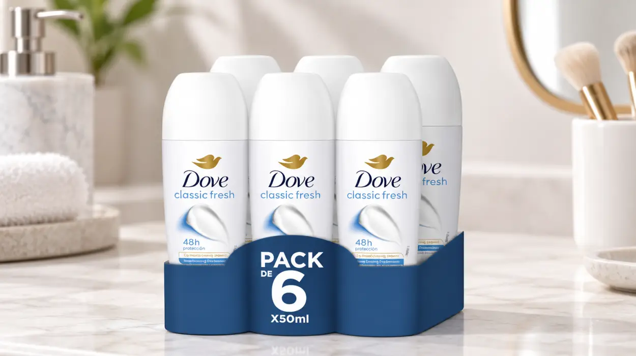 Pack x6 desodorantes Dove Roll-On Cuidado Esencial Classic de 50 ml