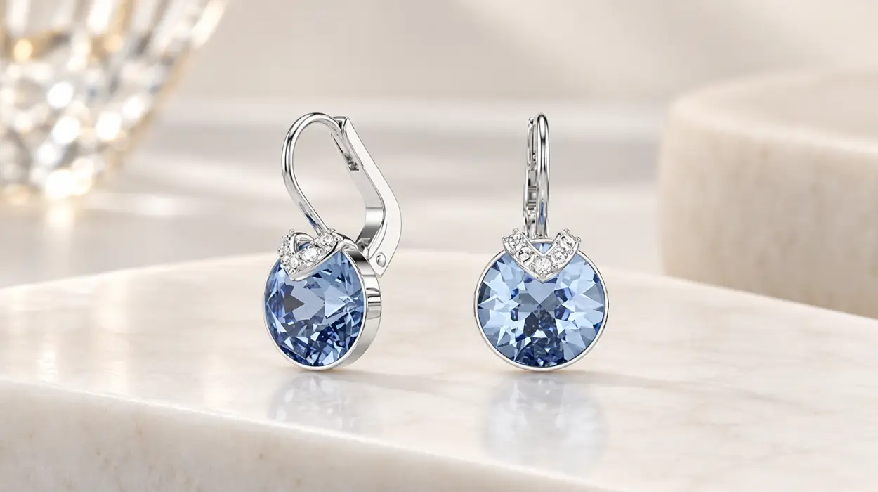 Pendientes Swarovski Bella V con cristales azules y baño de rodio