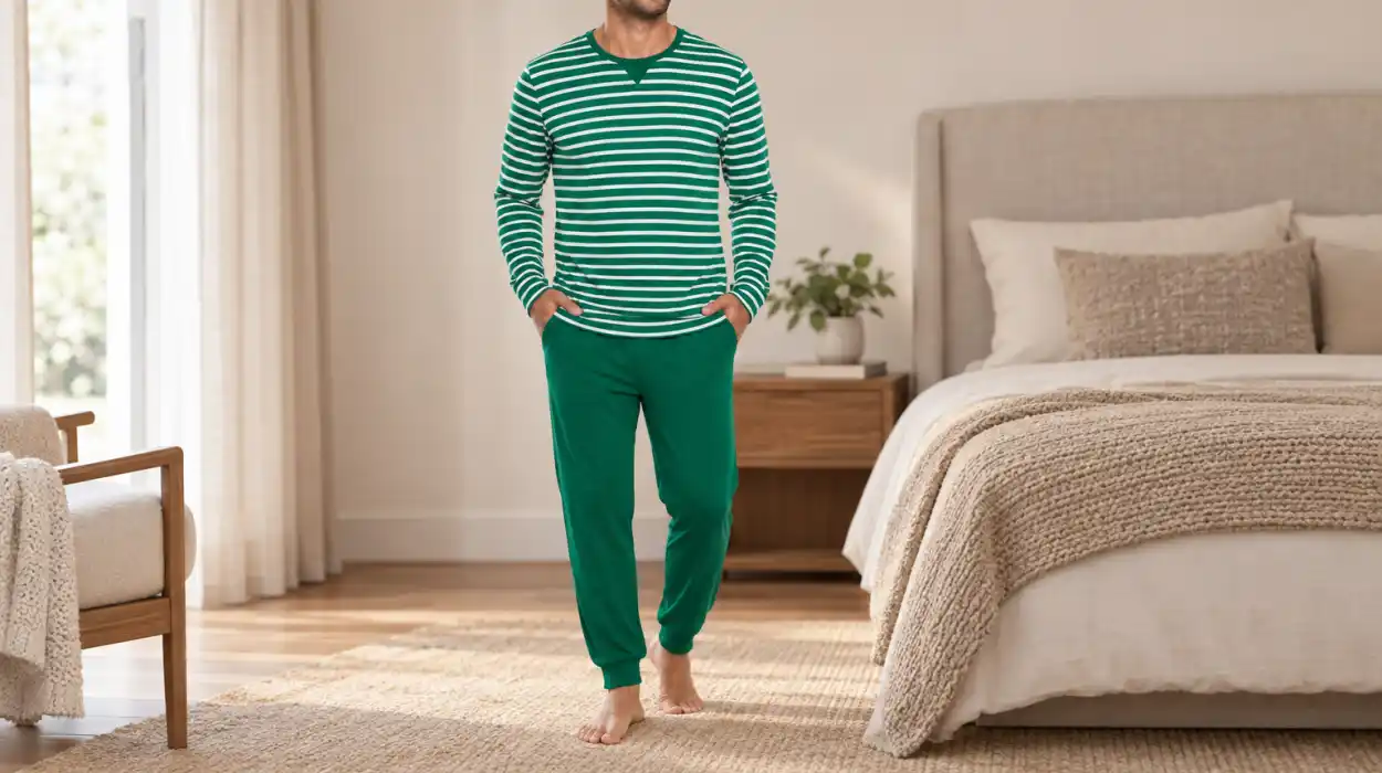 Conjunto de pijama Leversic de algodón a rayas y manga larga para hombre