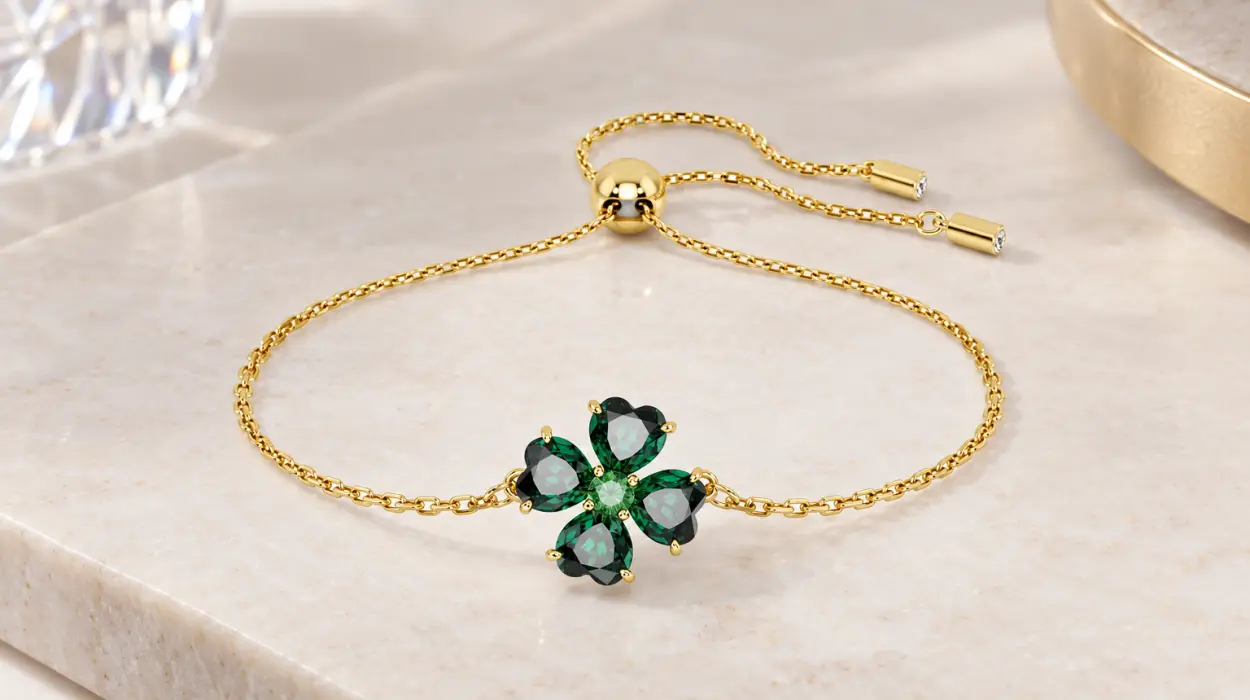 Pulsera Swarovski Idyllia con motivo de trébol verde y cadena ajustable