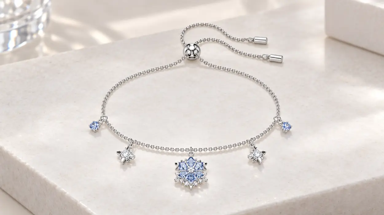 Pulsera Swarovski Magic con cinco motivos de copos de nieve y zirconias azules