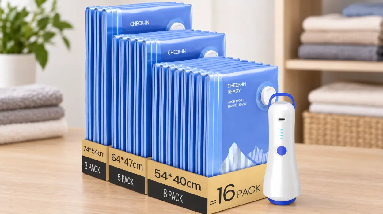 Pack x16 bolsas de vacío Raplink para ropa con bomba eléctrica inalámbrica