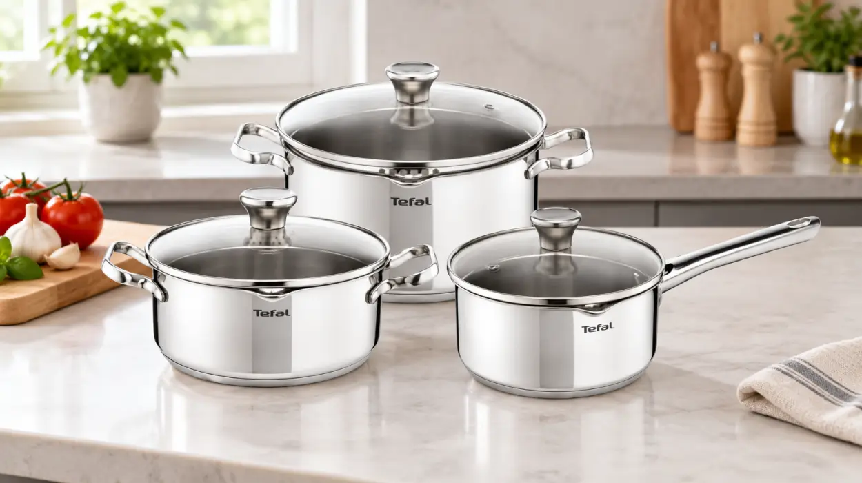 Set de 3 ollas Tefal Duetto On de acero inoxidable con tapas