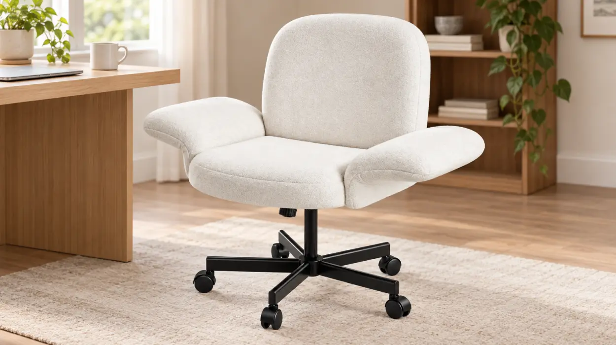 Silla de escritorio Marsail con patas cruzadas y brazos abatibles
