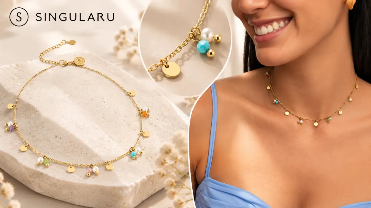Collar Singularu Shamira de acero bañado en oro para mujer