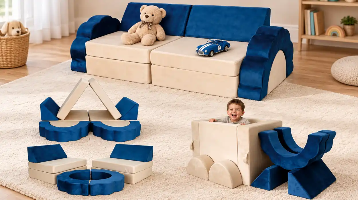 Sofá infantil modular Relaxdays de 10 piezas para jugar y sentarse