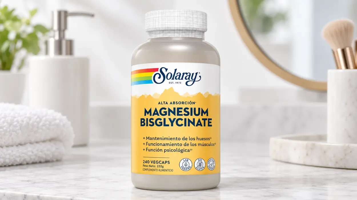 Bisglicinato de magnesio Solaray Big en formato de 240 cápsulas vegetales, apto para veganos y sin gluten