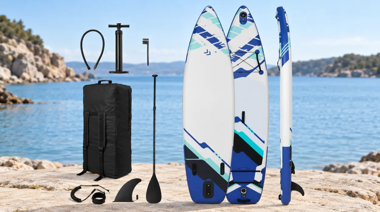 Tabla de paddle surf Amazon Basics de 335 × 84 cm con kit completo de accesorios