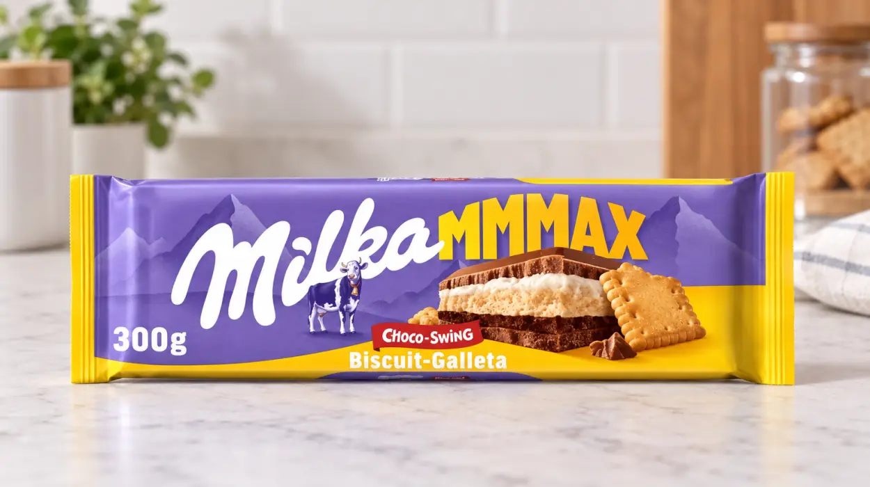 Tableta Milka MMMAX Choco Swing de 300 g con galleta y crema de cacao y leche