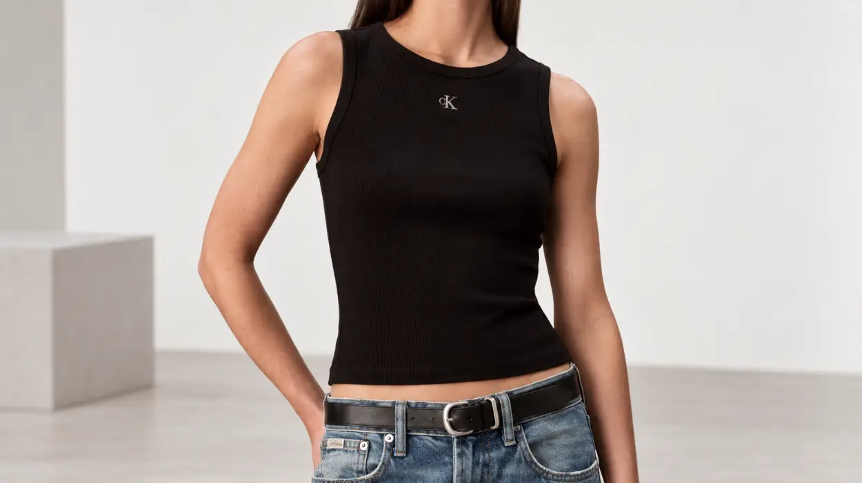 Camiseta de tirantes Calvin Klein Woven Label Cotton Rib para mujer