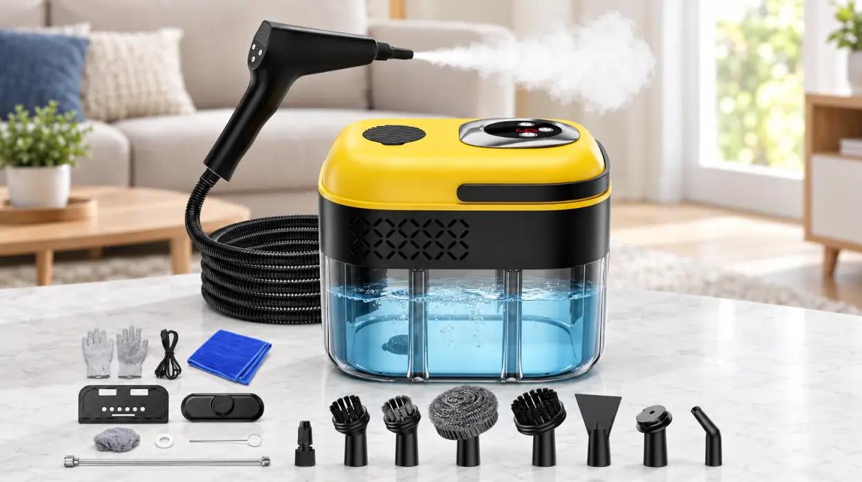 Vaporeta de mano de 1700 ml con 16 accesorios y 6 niveles de vapor