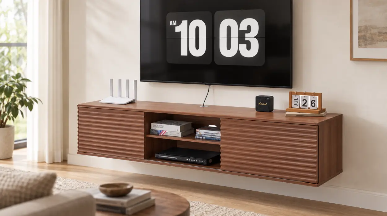 Mueble de TV flotante VEVOR de 152 cm con puertas correderas
