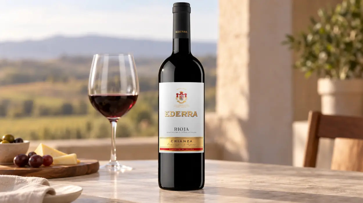 Vino tinto Ederra Crianza DO Rioja de 75 cl, elaborado con 100% Tempranillo