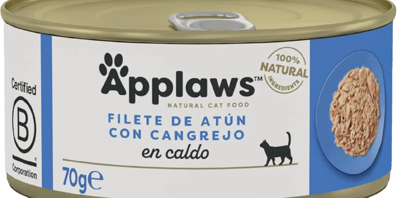 24 latas Applaws 100% Natural Filete de Atún con Cangrejo Comida Húmeda para Gatos Adultos de 70g