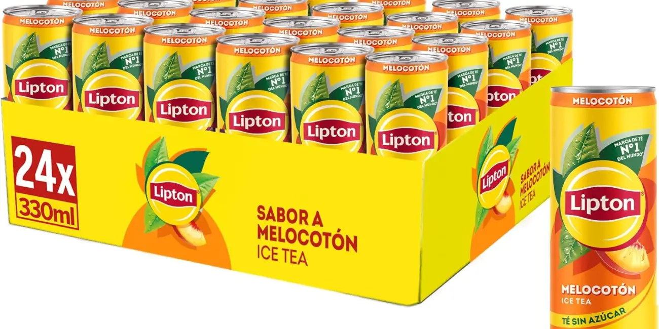 Pack x24 Lipton Té helado con sabor a melocotón, cero azúcar y bajo en calorías de 33 cl