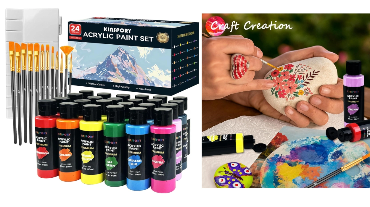 24 tubos de pintura acrílica con pinceles y paleta