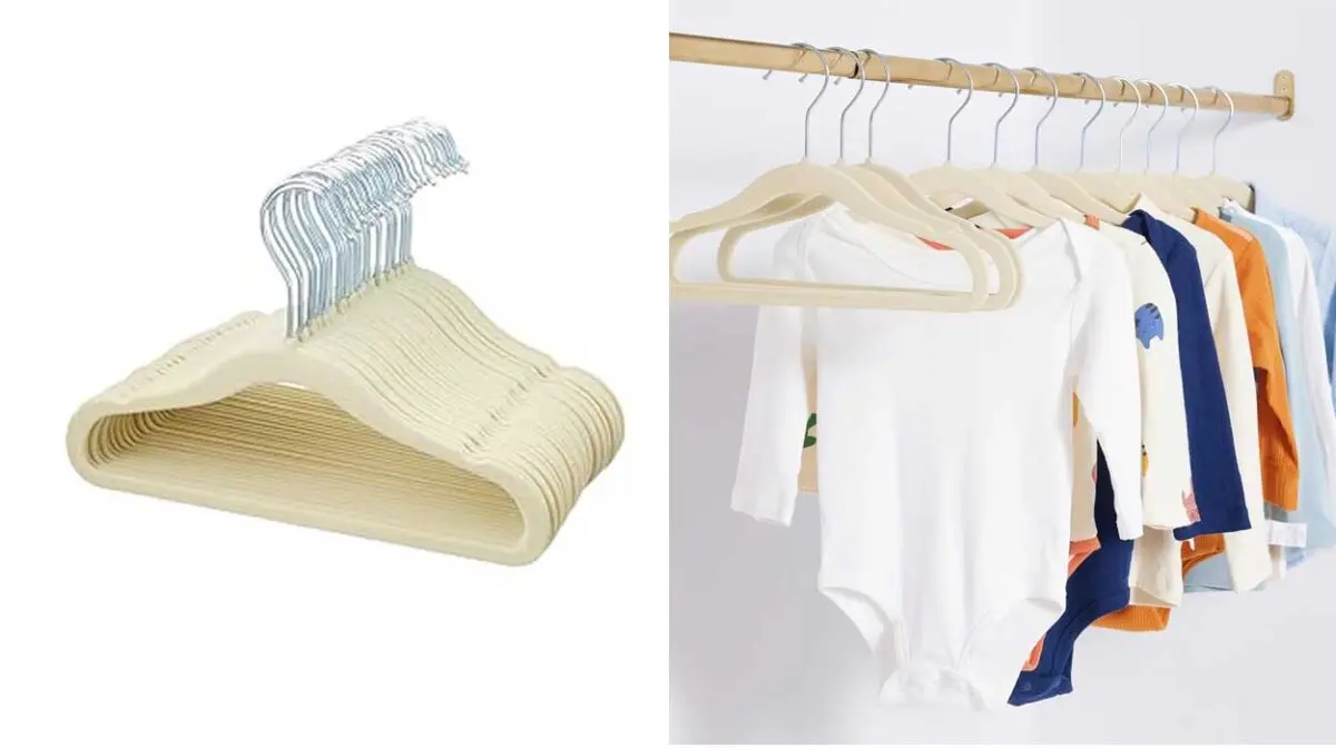 Pack de 30 perchas de terciopelo antideslizantes Amazon Basics para ropa infantil