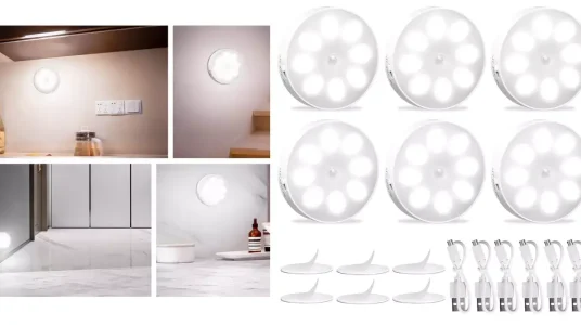 Pack de 6 luces nocturnas con sensor de movimiento, recargables por USB, con 3 modos y 8 LED para armarios o pasillos