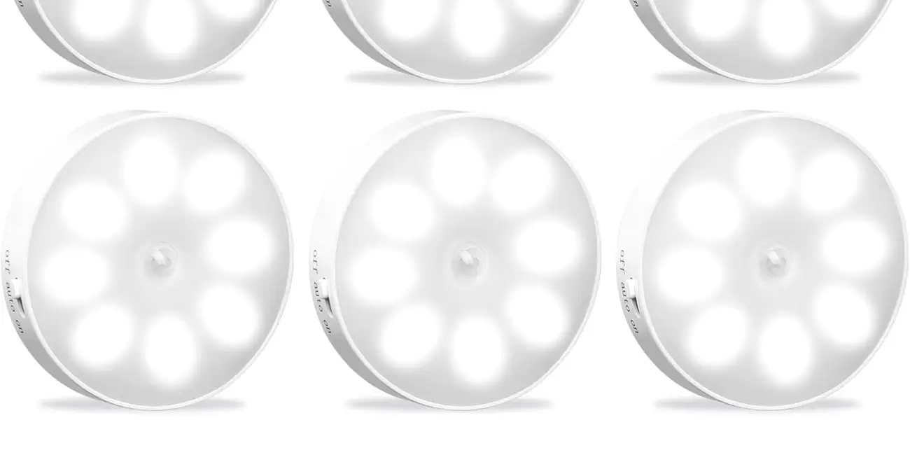 Pack de 6 luces nocturnas con sensor de movimiento, recargables por USB, con 3 modos y 8 LED para armarios o pasillos