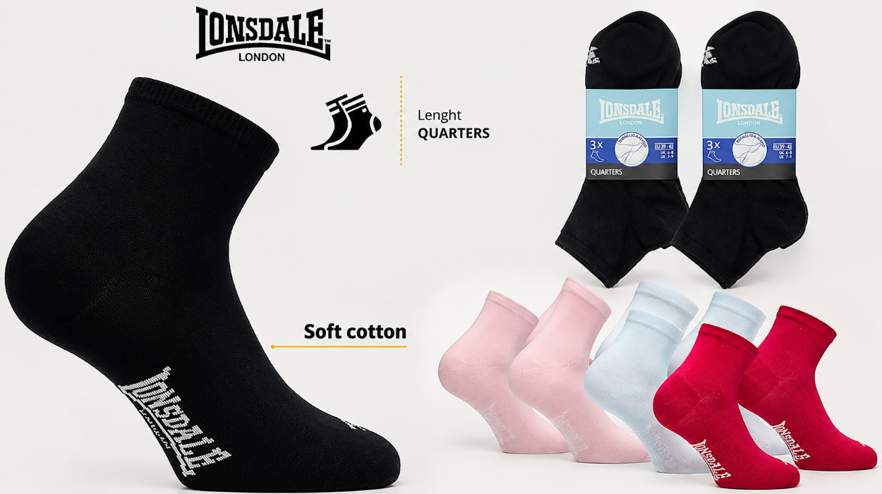 Pack de 6 pares de calcetines Lonsdale Quarter de algodón antiolor