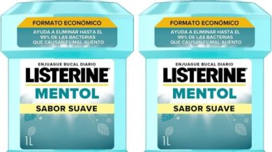 Chollo Pack x2 Enjuague bucal Listerine Mentol Sabor Suave de 1 L, sin alcohol y con 24 h de protección por sólo 8,87€ (-35%)