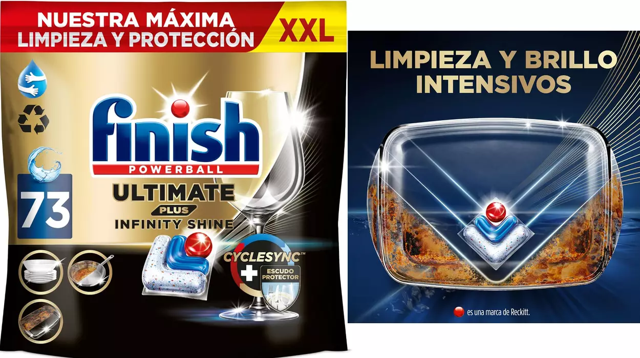 Chollo Pack de 73 pastillas Finish Ultimate Plus Infinity Shine para el lavavajillas