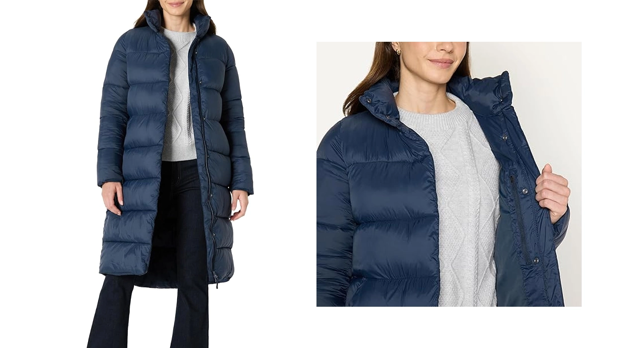 Abrigo largo acolchado ligero Amazon Essentials para mujer