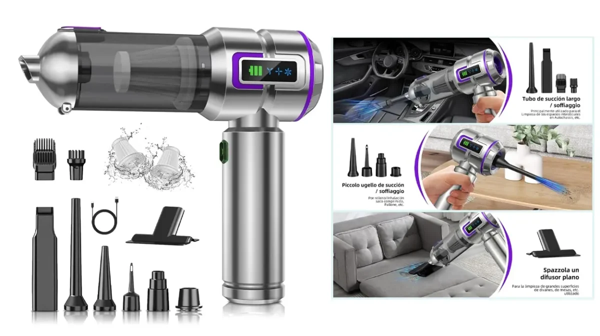 Te va a venir fenomenal este aspirador de mano inalámbrico con succión ultrapotente y un montón de accesorios: Grandes valoraciones y un precio muy sorprendente