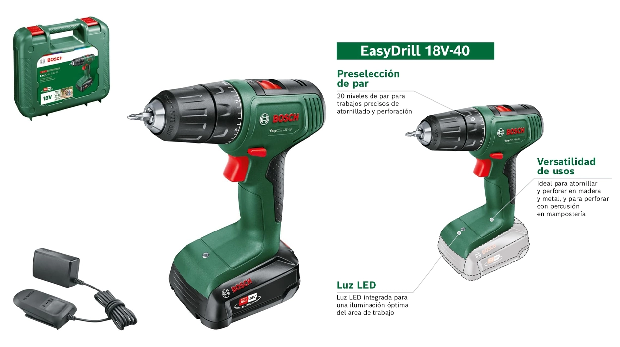 Atornillador y taladro a batería Bosch EasyDrill 18V-40