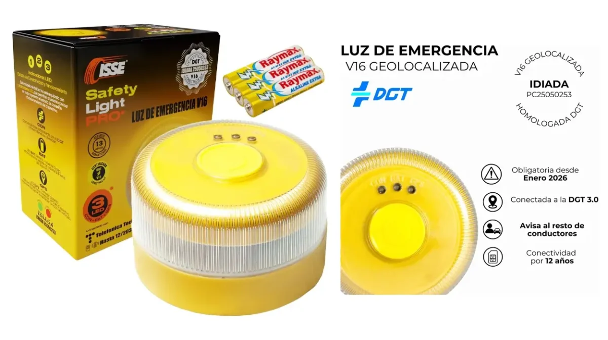 Baliza de emergencia V16 ISSE SAFETY homologada con SIM y datos hasta 2038