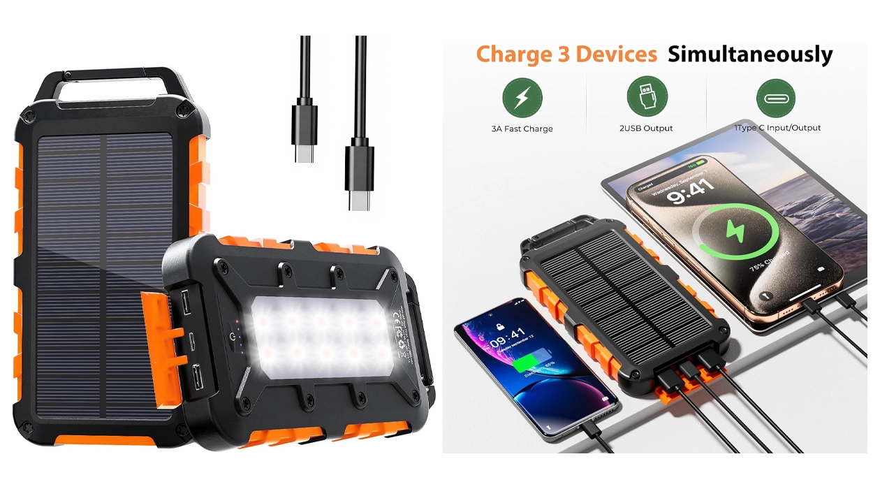 Batería externa de 26.800 mAh con panel solar y linterna LED