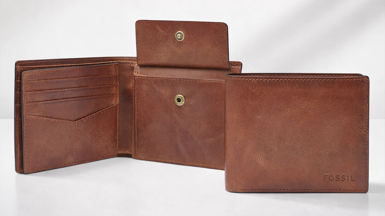 Billetero Fossil Derrick de piel
