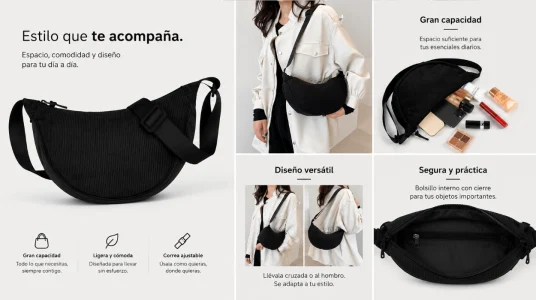 Bolso bandolera de pana media luna para mujer