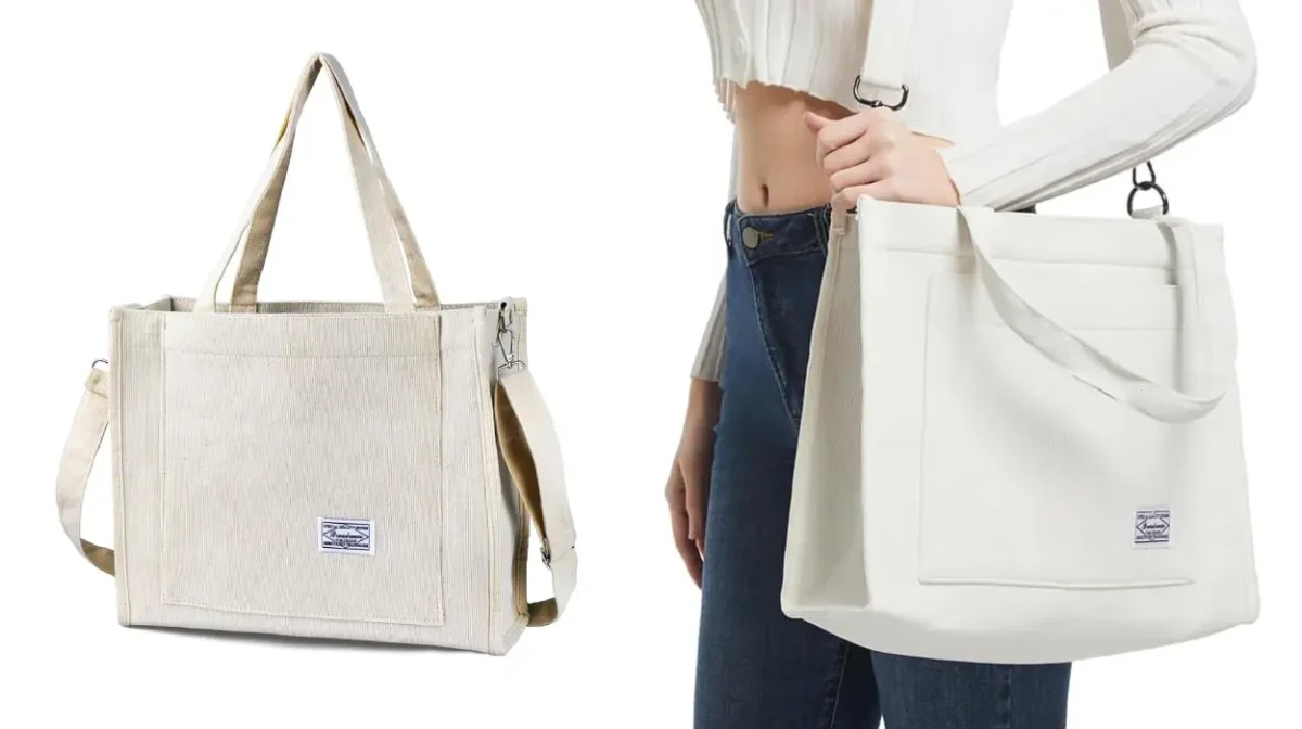 Este bolso grande de pana ultrarresistente podrás cargarlo a tope y te lo puedes llevar